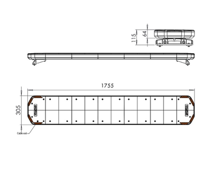 Flitsbalk 175cm TA1 amber/transp. lenzen