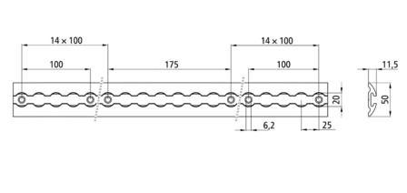 S-Line airlineprofiel-ankerrail ZWART 5001, 1500 mm
