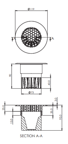 ABS vloerrooster Ø80mm