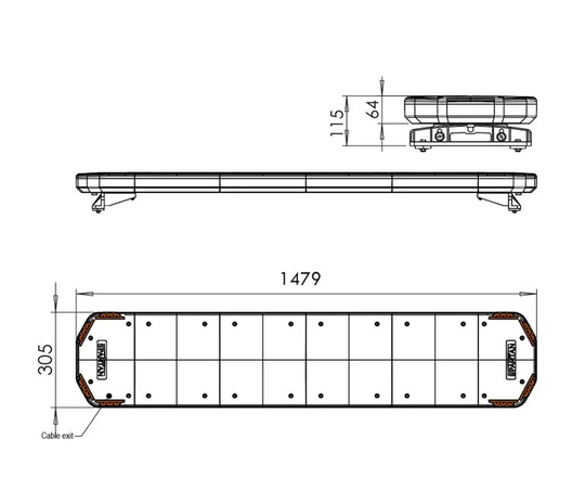 Flitsbalk 148cm TA1 amber/transp. lenzen