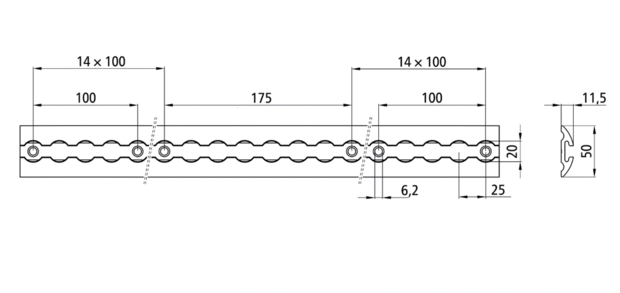 S-Line airlineprofiel-ankerrail ZWART 5001, 1500 mm