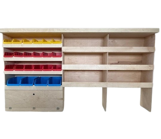 A2 Linkerzijde stelling met bakken en legbord gedeelte