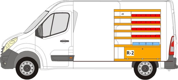 R2 Rechterzijde stelling met bakken en open vakken