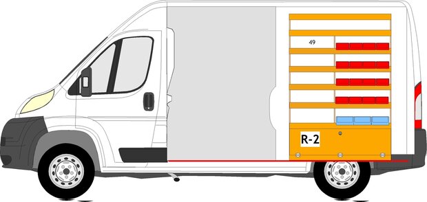 R2 Rechterzijde stelling met bakken en legbord gedeelte 